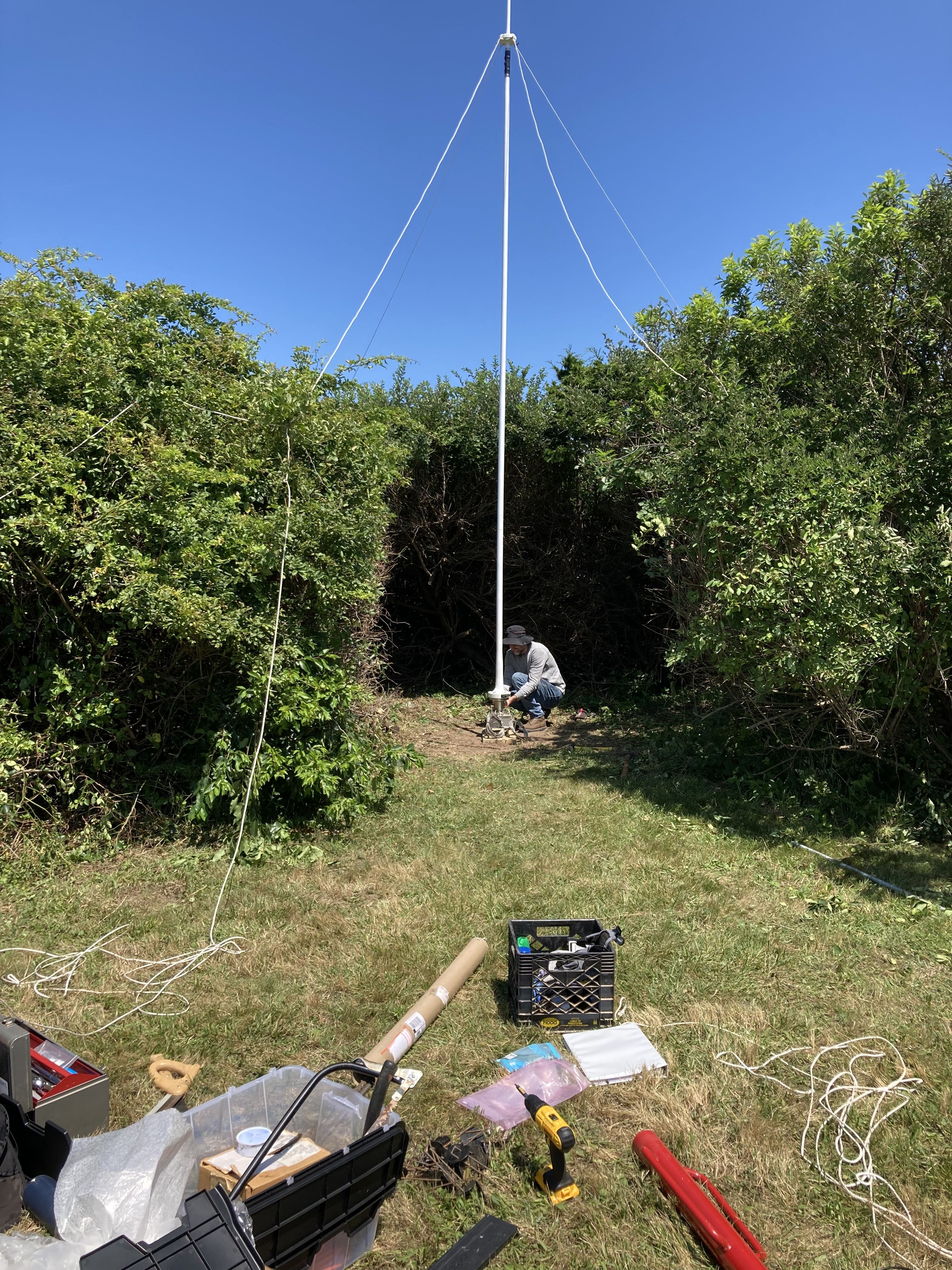 Installing one of the two HF radar antennas at the Nauset (NAUS) site at Coast Guard Beach in Eastham, MA.